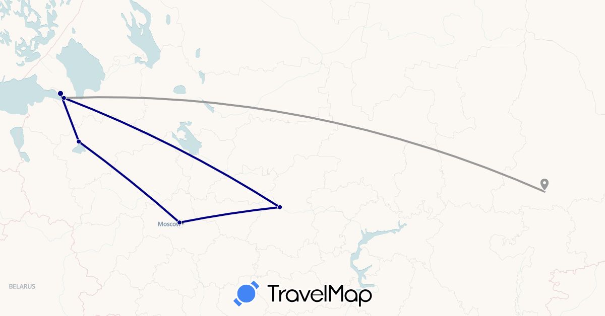 TravelMap itinerary: driving, plane in Russia (Europe)